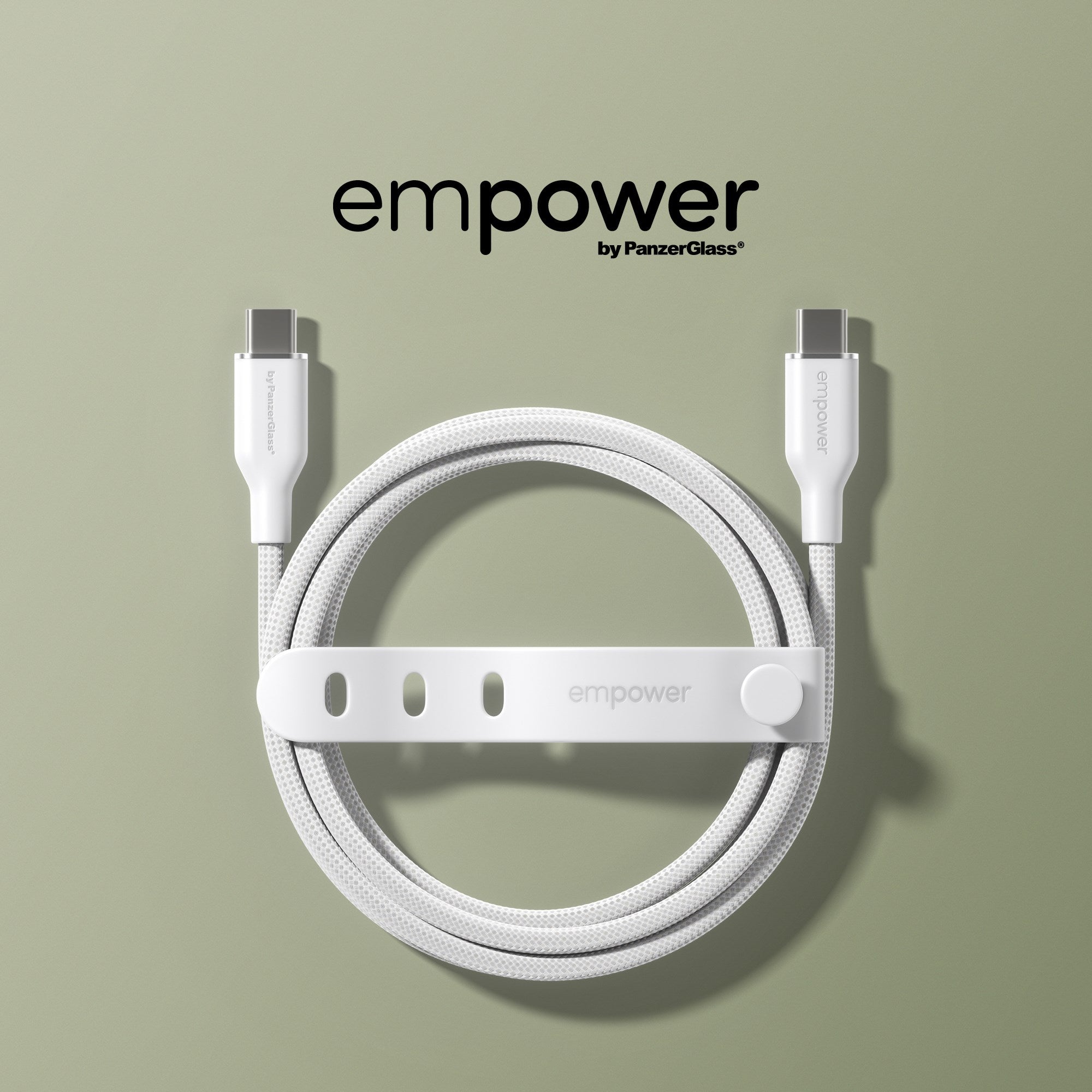 empower by PanzerGlass® Racing 60W USB-C to USB-C Kabel | USB 2.0 | 2M | Silber Weiss